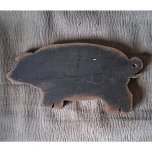 VINTAGE FARMHOUSE Primitive Red Wooden Pig Figure Decoration Deco 8" by 4 1/2"